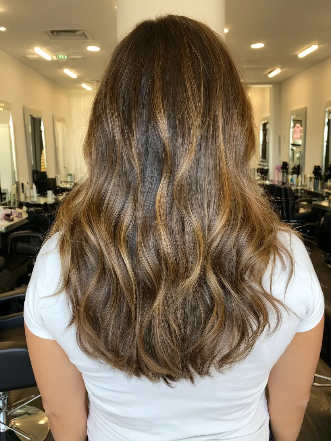 Chocolate Highlighted Long Layers with Wavy Volume